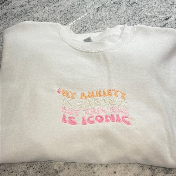 Gildan Sweaters - White Graphic Sweatshirt with Colorful Text